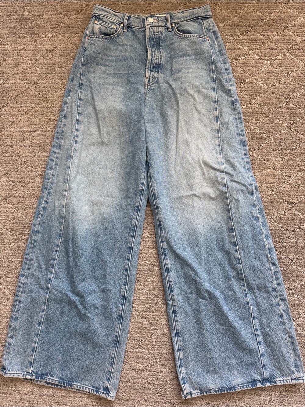 MOTHER The Pipe-Dream Button Sneak High-Rise Wide Leg Jeans